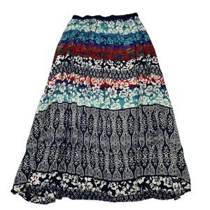 Angie Skirt Women M Mixed Floral Aztec Pull On Maxi Peasant Boho Hippie Festival